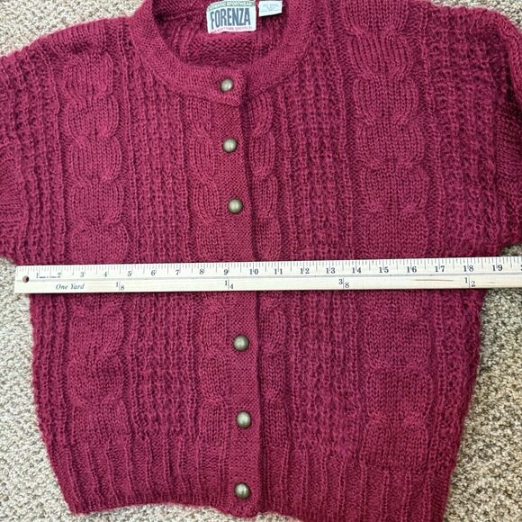Vintage Forenza Cardigan Sweater Size Medium Berry Red Mohair Blend Gold Buttons - Picture 5 of 8
